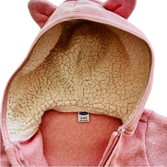 Old Navy Pink Critter Ears Zip Front Knit Hoodie Size 12-18 months - Picture 3 of 5